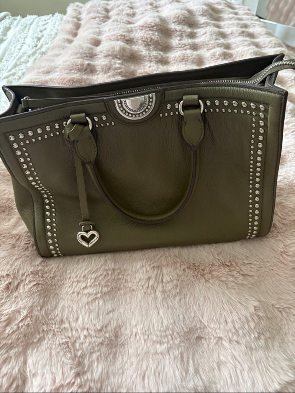 Brighton Olive Green Studded Satchel with Heart Charm
